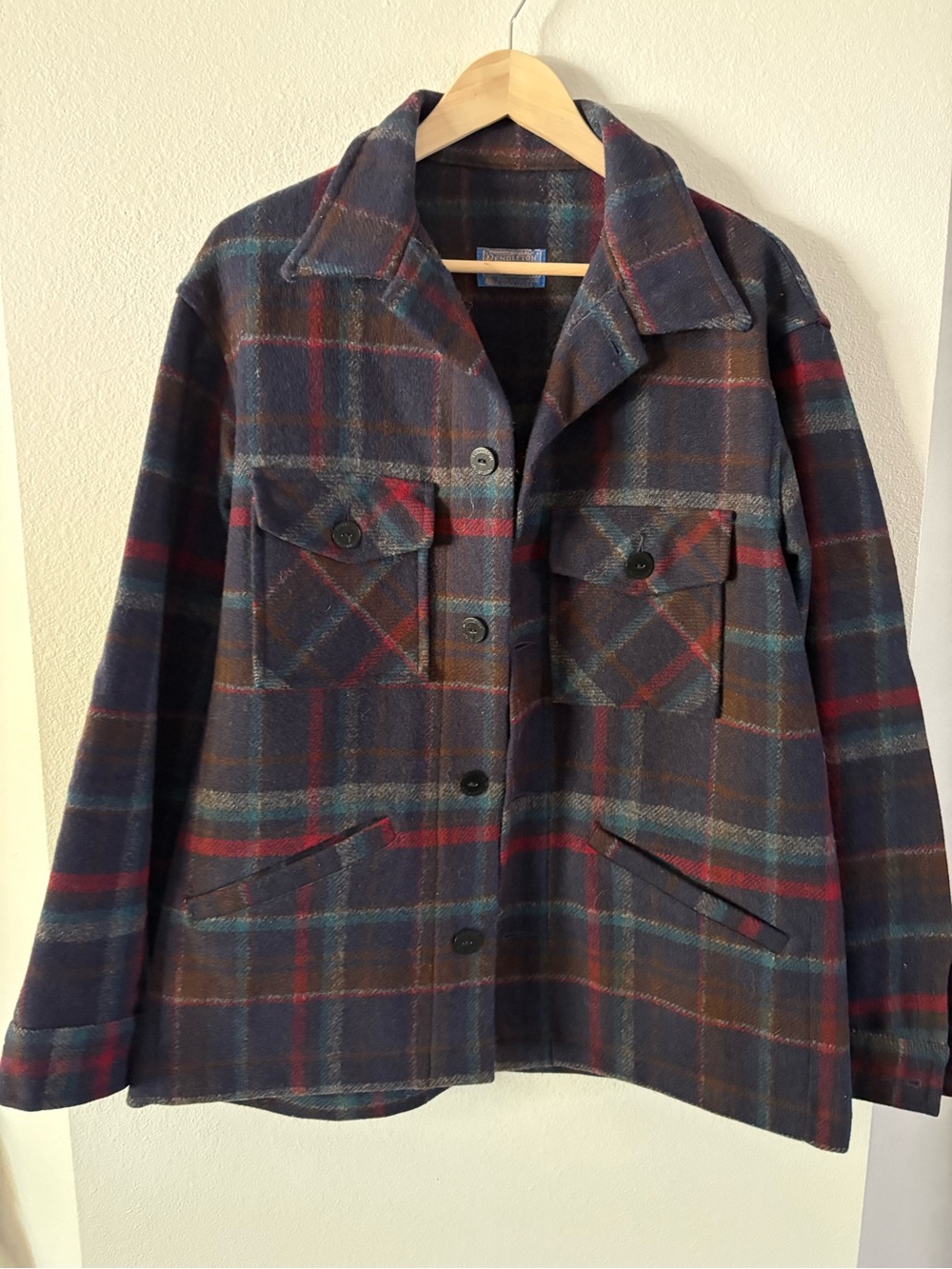 Cabincore Oversized Fall Plaid Vintage Pendleton Navy & Green Wool Shacket Large